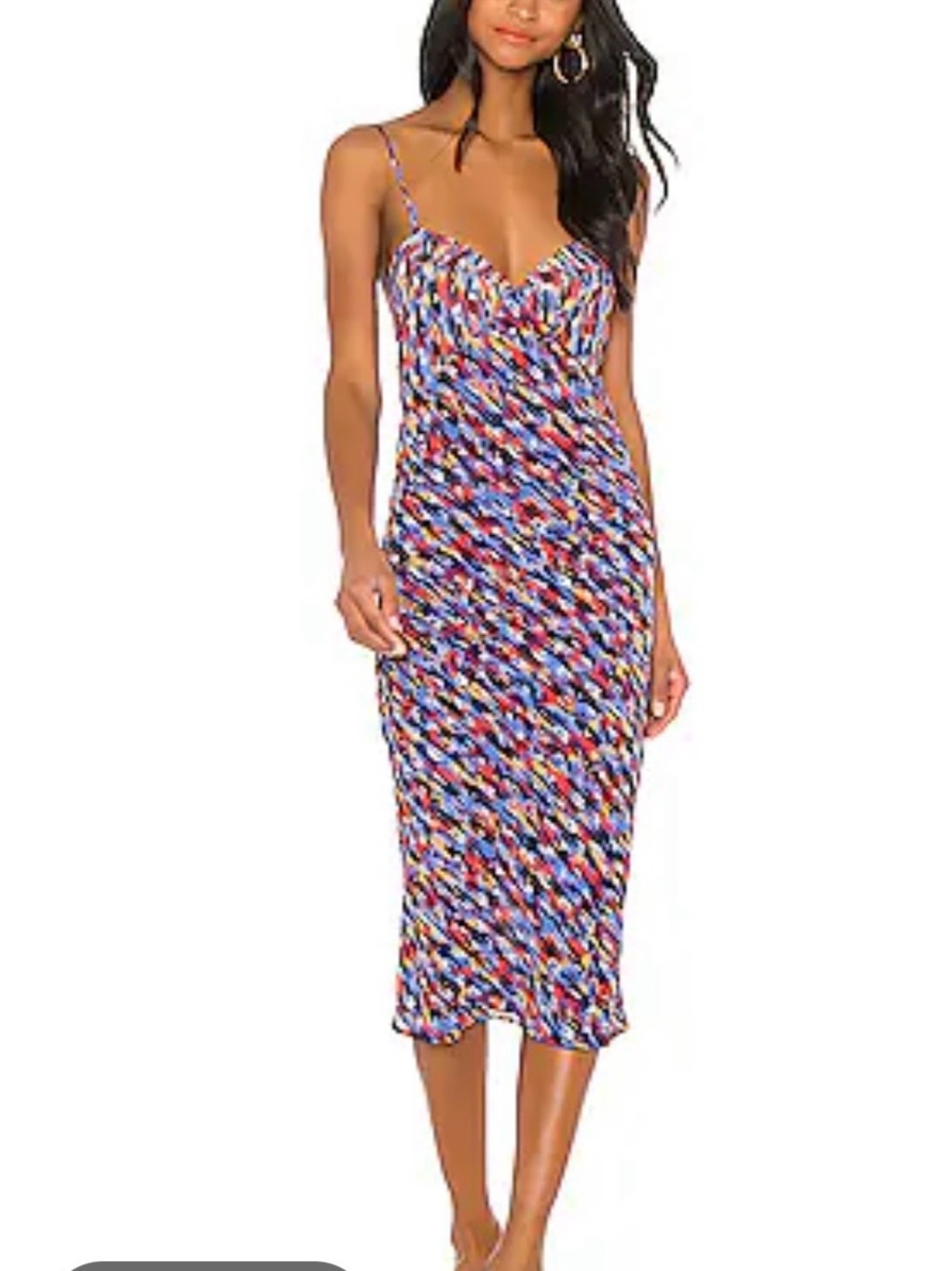 Multicolor Slip Midi Dress with Spaghetti Straps